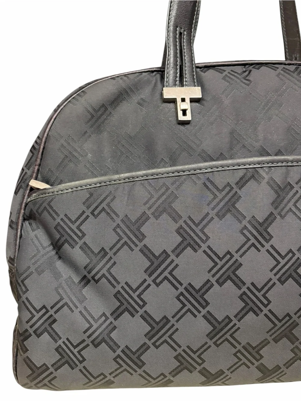 TUMI Signature Monogram Laptop Computer Work Tote Bag Black, Leather Trim